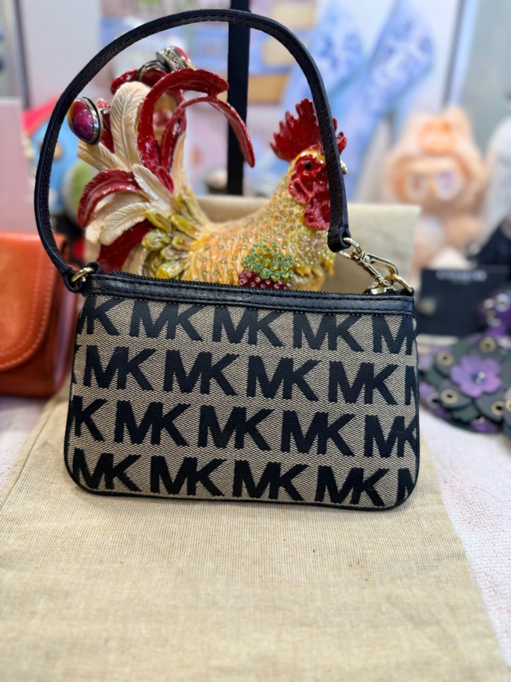 Michael Kors Black and Tan MK Logo Mini Shoulder Bag